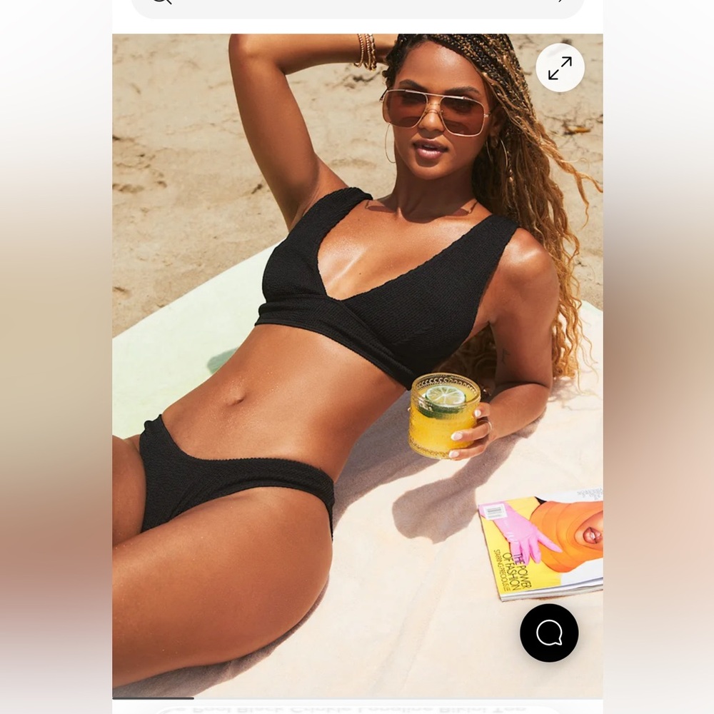 Lulus by the pool black crinkle bikini swimsuit